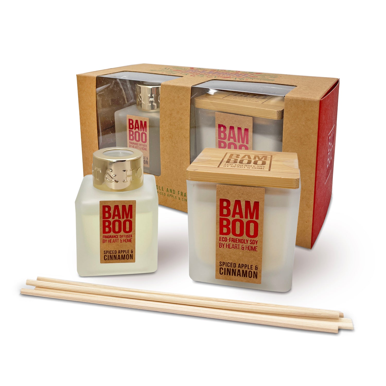 Dišeča sveča Heart & Home - Darilni set svečka in osvežilec zraka (Bambus)